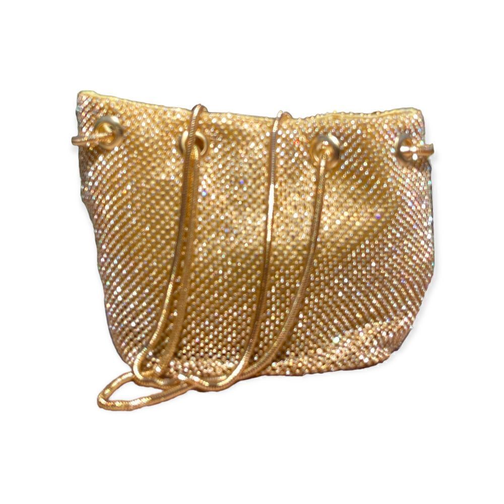 Gold Rhinestone Mesh Evening Bag Set Necklace Earrings Bracelet Formal Prom